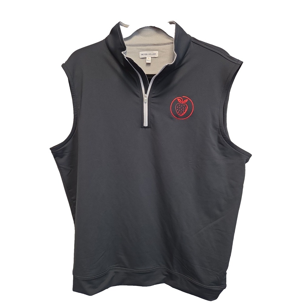 Peter Millar Men's L Black Galway Performance Quarter Zip Golf Vest embroidered